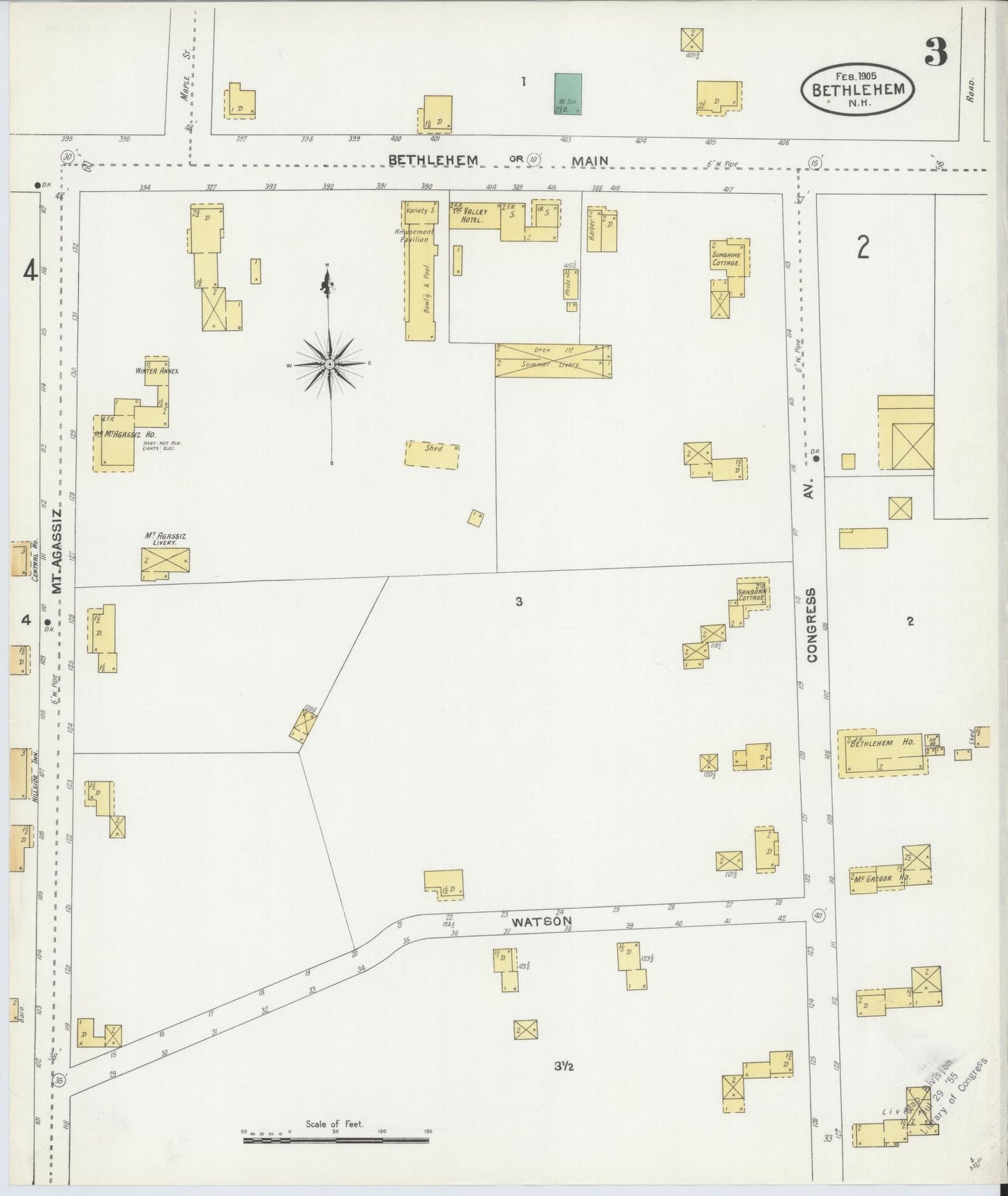 Sanborn Fire Insurance Map from Bethlehem, Grafton County, New Hampshire (1905), Sheet #0003 - Complete Map Set gallery image, historic Sanborn map, vintage wall art, New Hampshire New Hampshire
