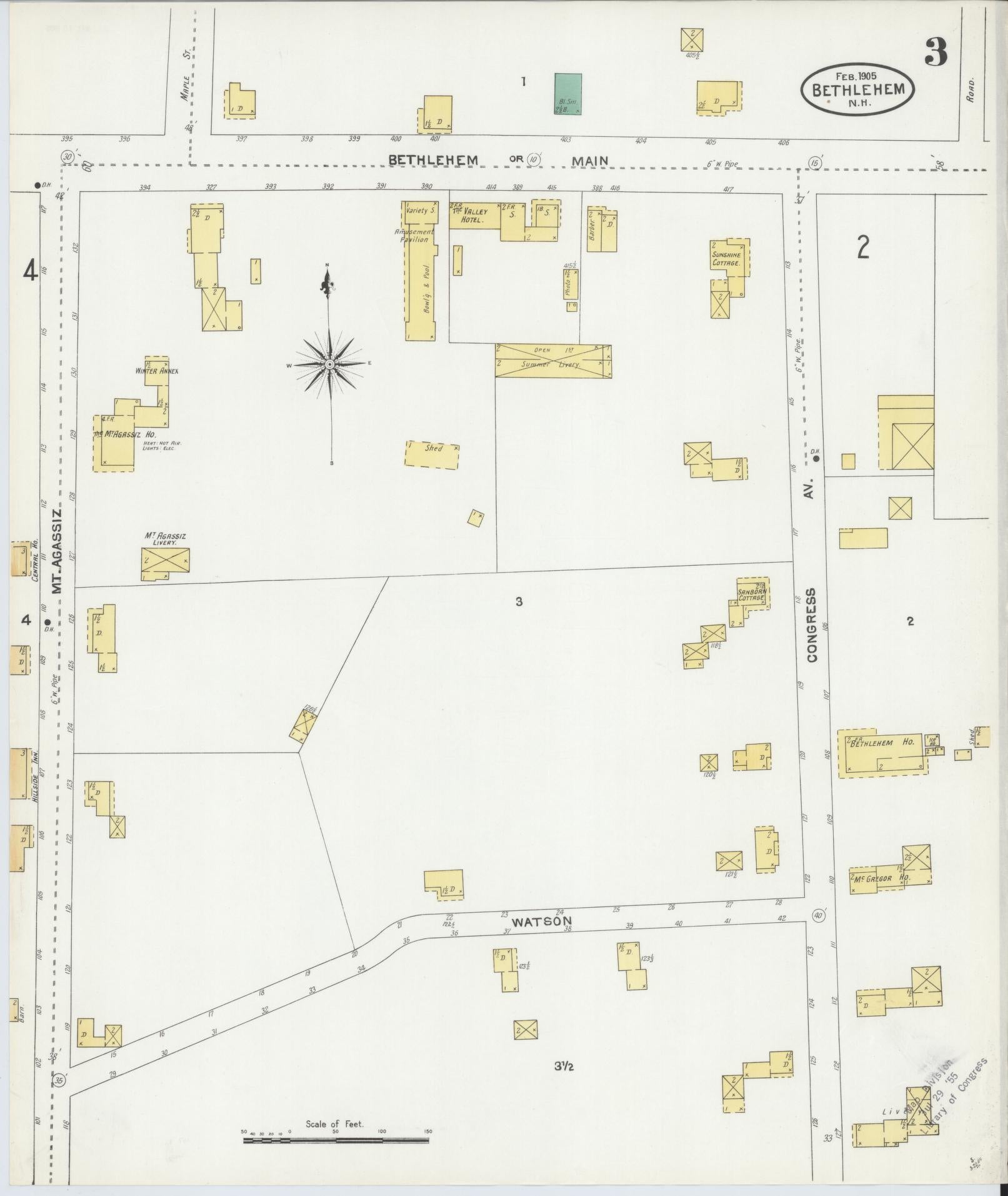 Sanborn Fire Insurance Map from Bethlehem, Grafton County, New Hampshire (1905), Sheet #0003 - Complete Map Set gallery image, historic Sanborn map, vintage wall art, New Hampshire New Hampshire