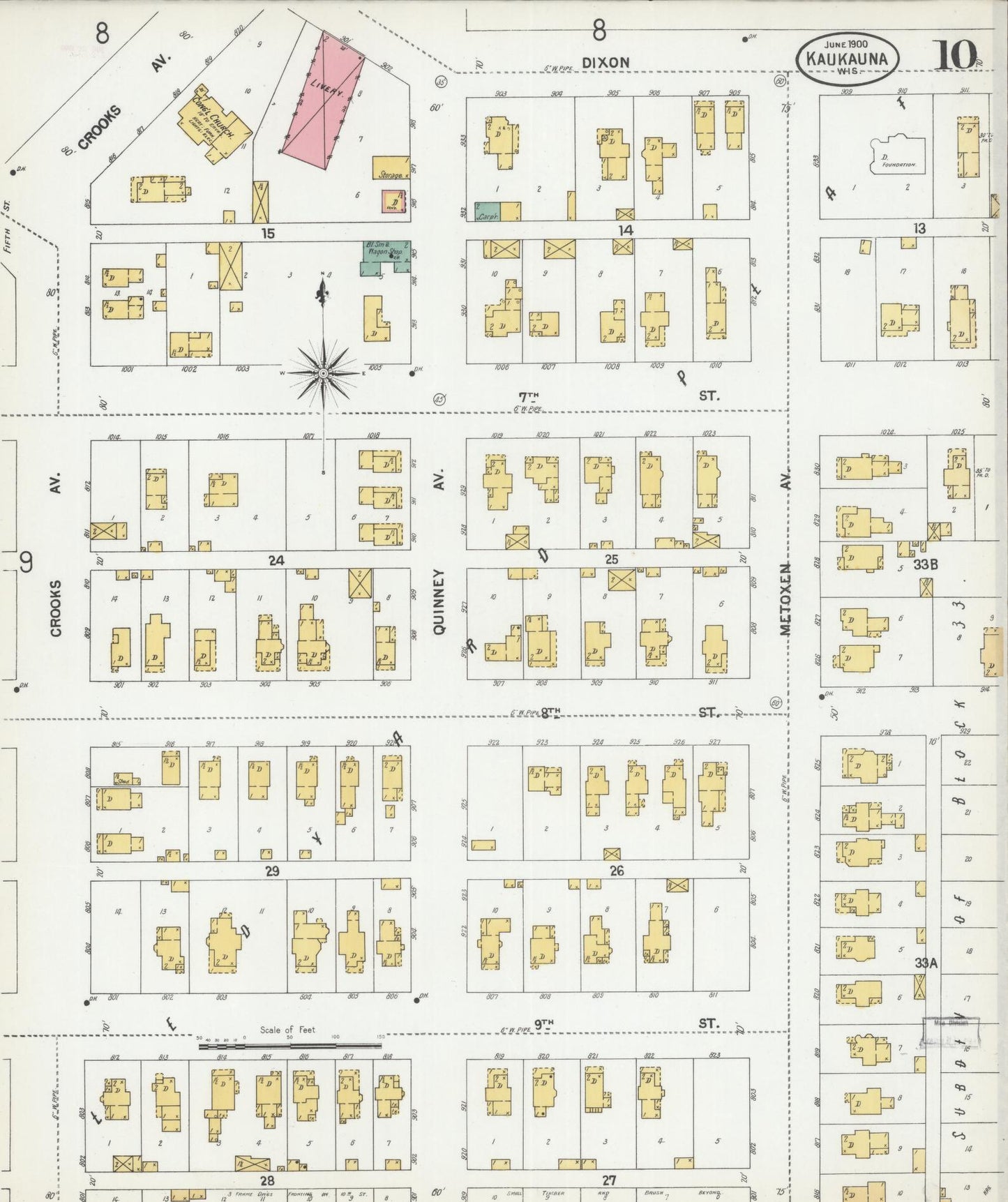Sanborn Fire Insurance Map from Kaukauna, Outagamie County, Wisconsin (1900), Sheet #0010 - Complete Map Set gallery image, historic Sanborn map, vintage wall art, Wisconsin Wisconsin