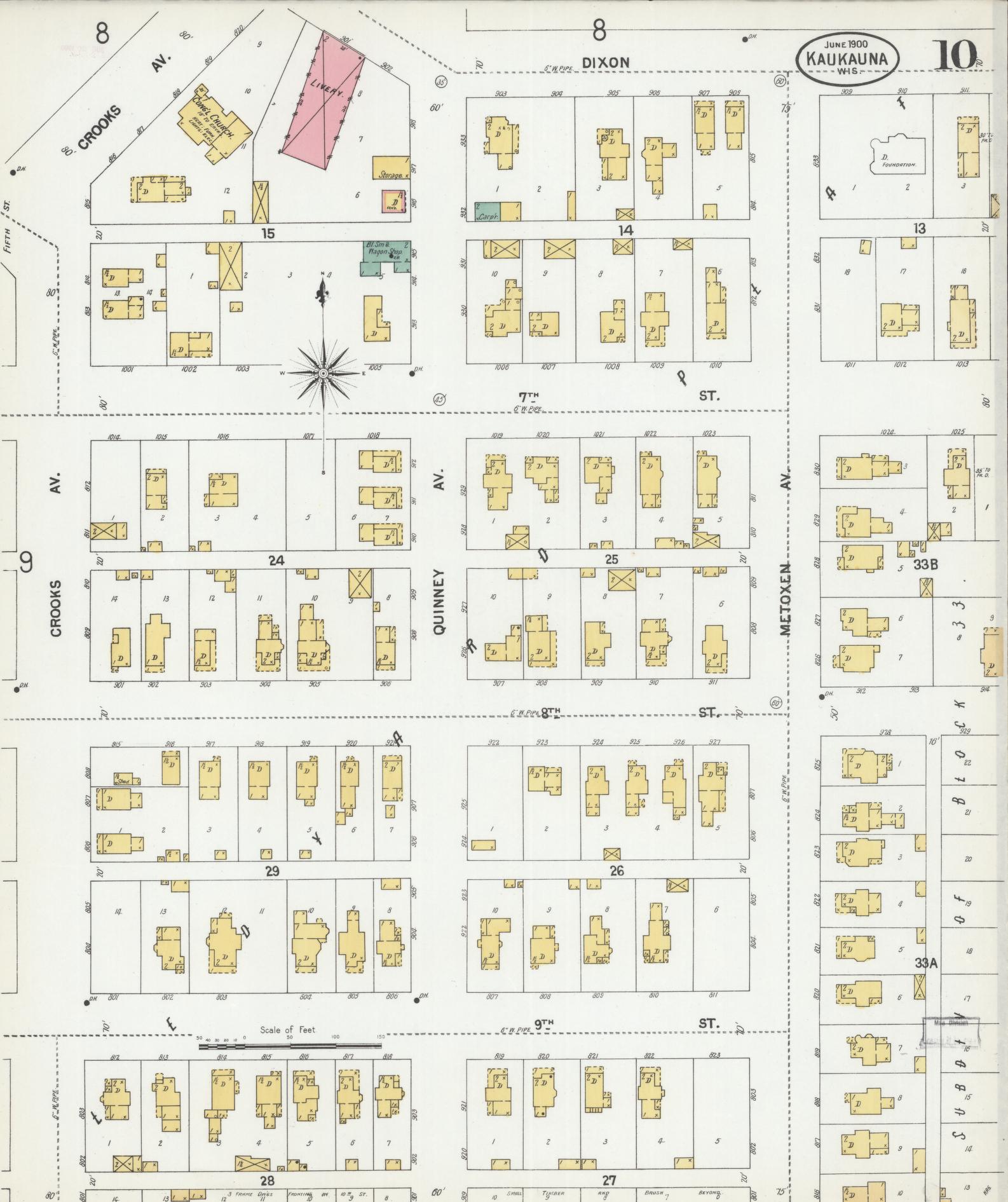 Sanborn Fire Insurance Map from Kaukauna, Outagamie County, Wisconsin (1900), Sheet #0010 - Complete Map Set gallery image, historic Sanborn map, vintage wall art, Wisconsin Wisconsin