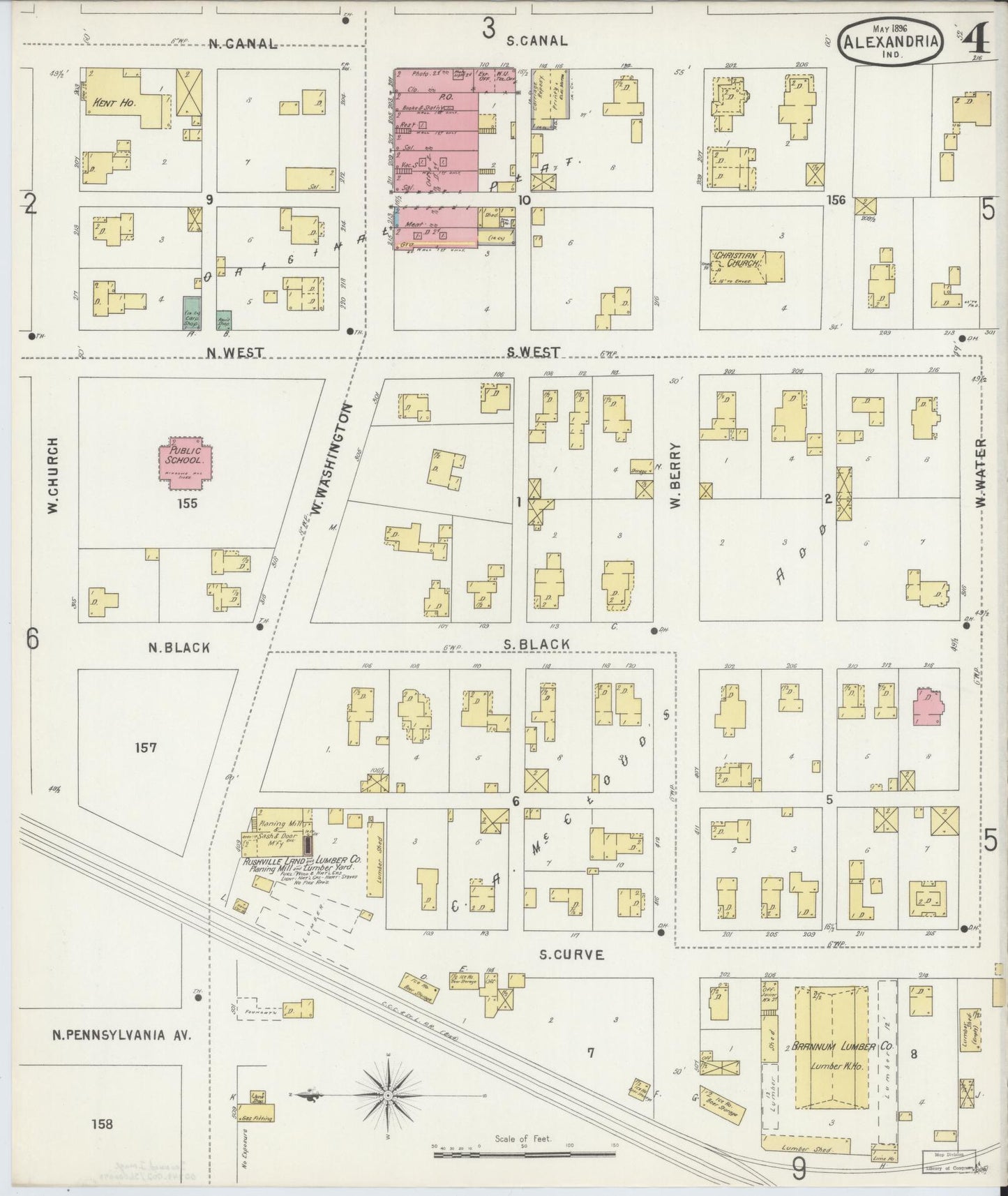 Sanborn Fire Insurance Map from Alexandria, Madison County, Indiana (1896), Sheet #0004 - Historic Sanborn Fire Insurance Map Print, vintage old map wall art, antique decor, genealogy gift, Indiana Indiana map