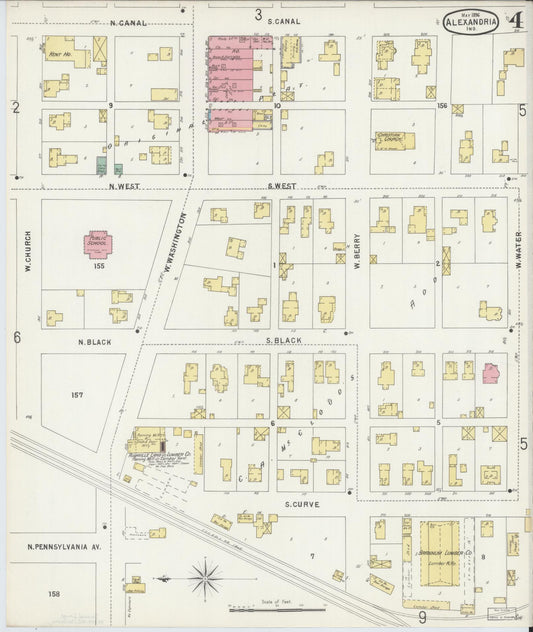 Sanborn Fire Insurance Map from Alexandria, Madison County, Indiana (1896), Sheet #0004 - Historic Sanborn Fire Insurance Map Print, vintage old map wall art, antique decor, genealogy gift, Indiana Indiana map
