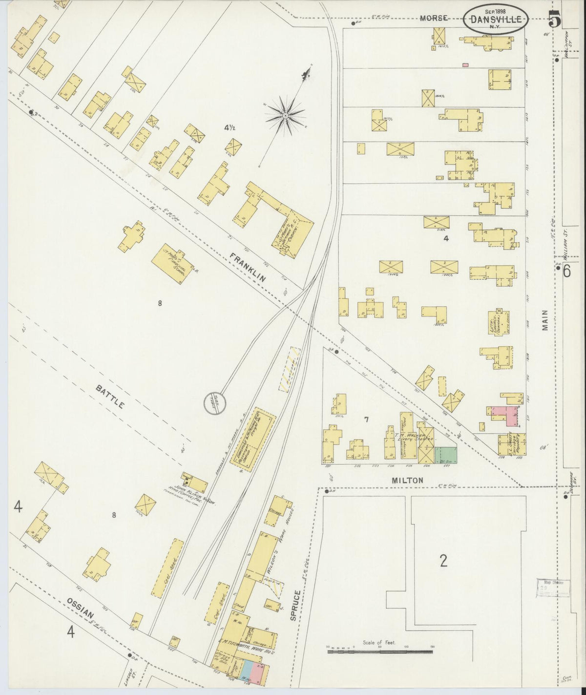 Sanborn Fire Insurance Map from Dansville, Livingston County, New York (1898), Sheet #0005 - Historic Sanborn Fire Insurance Map Print, vintage old map wall art, antique decor, genealogy gift, New York New York map