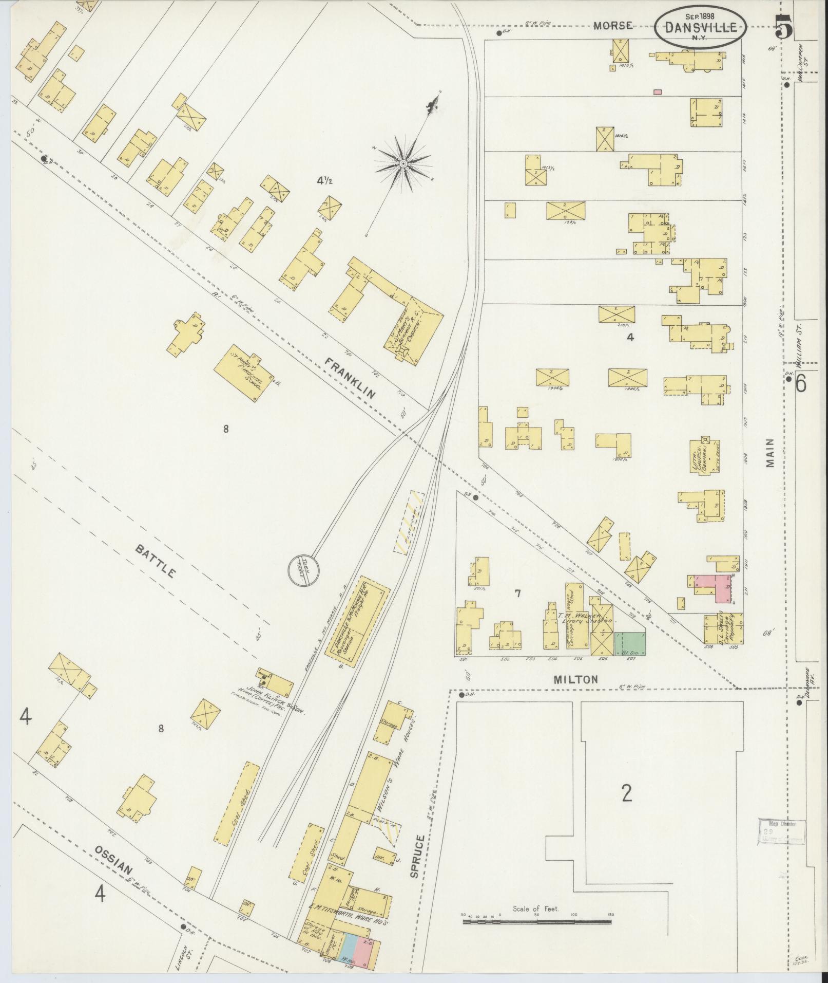 Sanborn Fire Insurance Map from Dansville, Livingston County, New York (1898), Sheet #0005 - Historic Sanborn Fire Insurance Map Print, vintage old map wall art, antique decor, genealogy gift, New York New York map