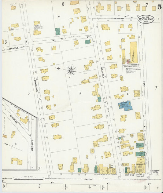 Sanborn Fire Insurance Map from Rockland, Plymouth County, Massachusetts (1906), Sheet #0005 - Historic Sanborn Fire Insurance Map Print, vintage old map wall art, antique decor, genealogy gift, Massachusetts Massachusetts map