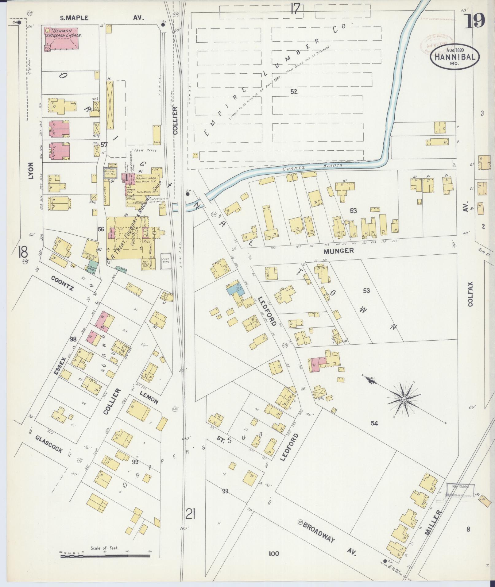 Sanborn Fire Insurance Map from Hannibal, Marion County, Missouri (1899), Sheet #0019 - Historic Sanborn Fire Insurance Map Print, vintage old map wall art, antique decor, genealogy gift, Missouri Missouri map