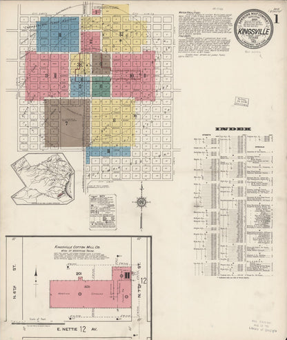 Sanborn Fire Insurance Map from Kingsville, Kleberg County, Texas (1922), Sheet #0001 - Historic Sanborn Fire Insurance Map Print, vintage old map wall art, antique decor, genealogy gift, Texas Texas map