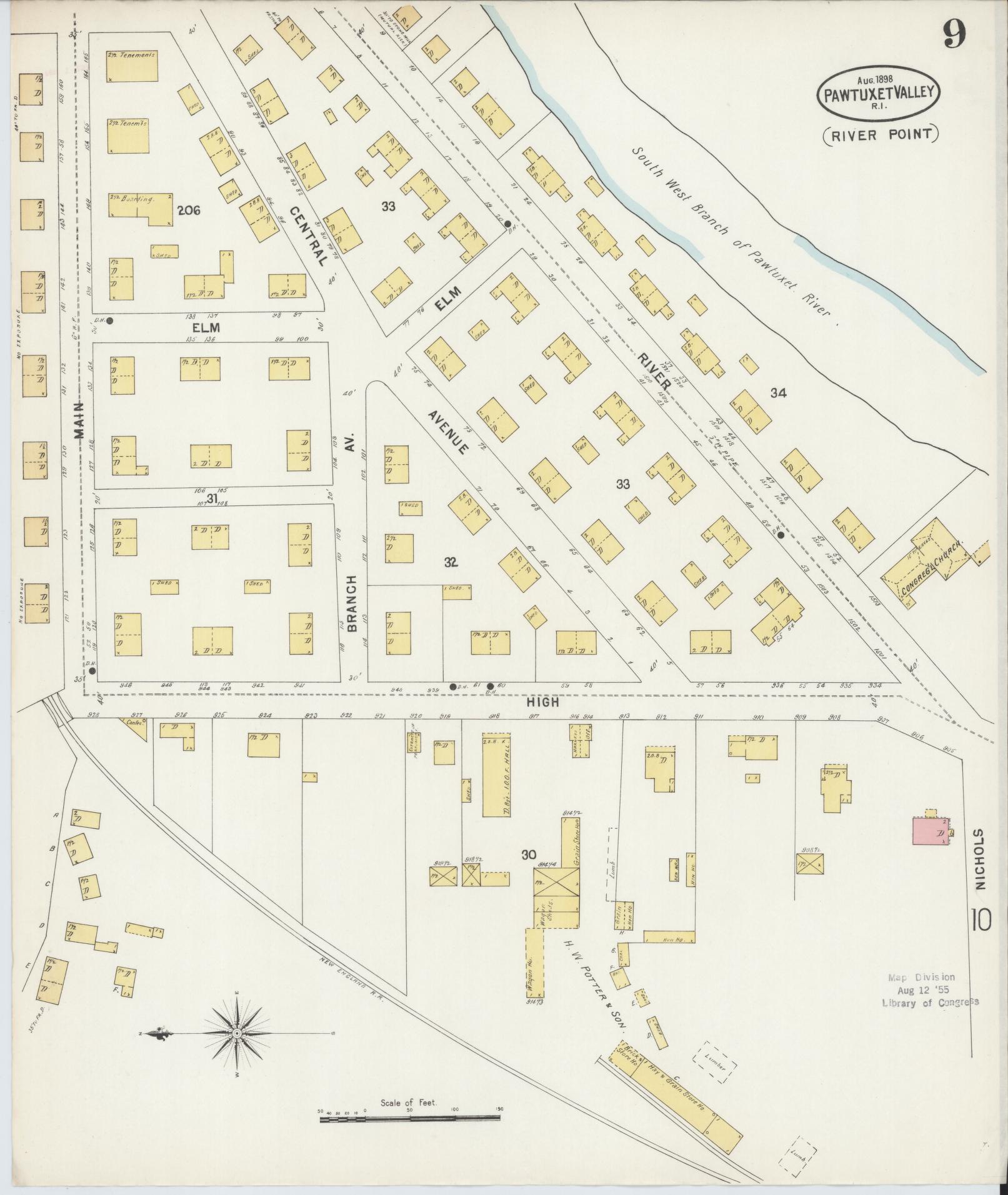 Sanborn Fire Insurance Map from Pawtuxet Valley, Kent and Providence Counties, Rhode Island (1898), Sheet #0009 - Historic Sanborn Fire Insurance Map Print, vintage old map wall art, antique decor, genealogy gift, Washington Washington map