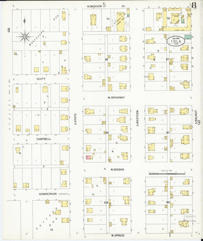 Sanborn Fire Insurance Map from Iola, Allen County, Kansas (1899), Sheet #0008 - Complete Map Set gallery image, historic Sanborn map, vintage wall art, Kansas Kansas