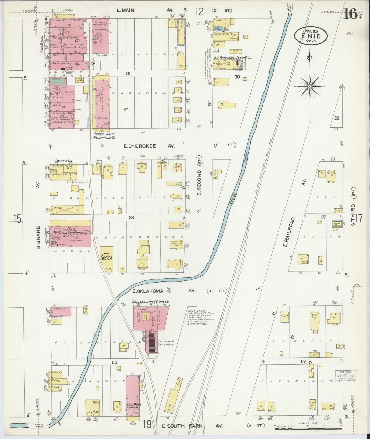 Sanborn Fire Insurance Map from Enid, Garfield County, Oklahoma (1908), Sheet #0016 - Historic Sanborn Fire Insurance Map Print, vintage old map wall art, antique decor, genealogy gift, Oklahoma Oklahoma map