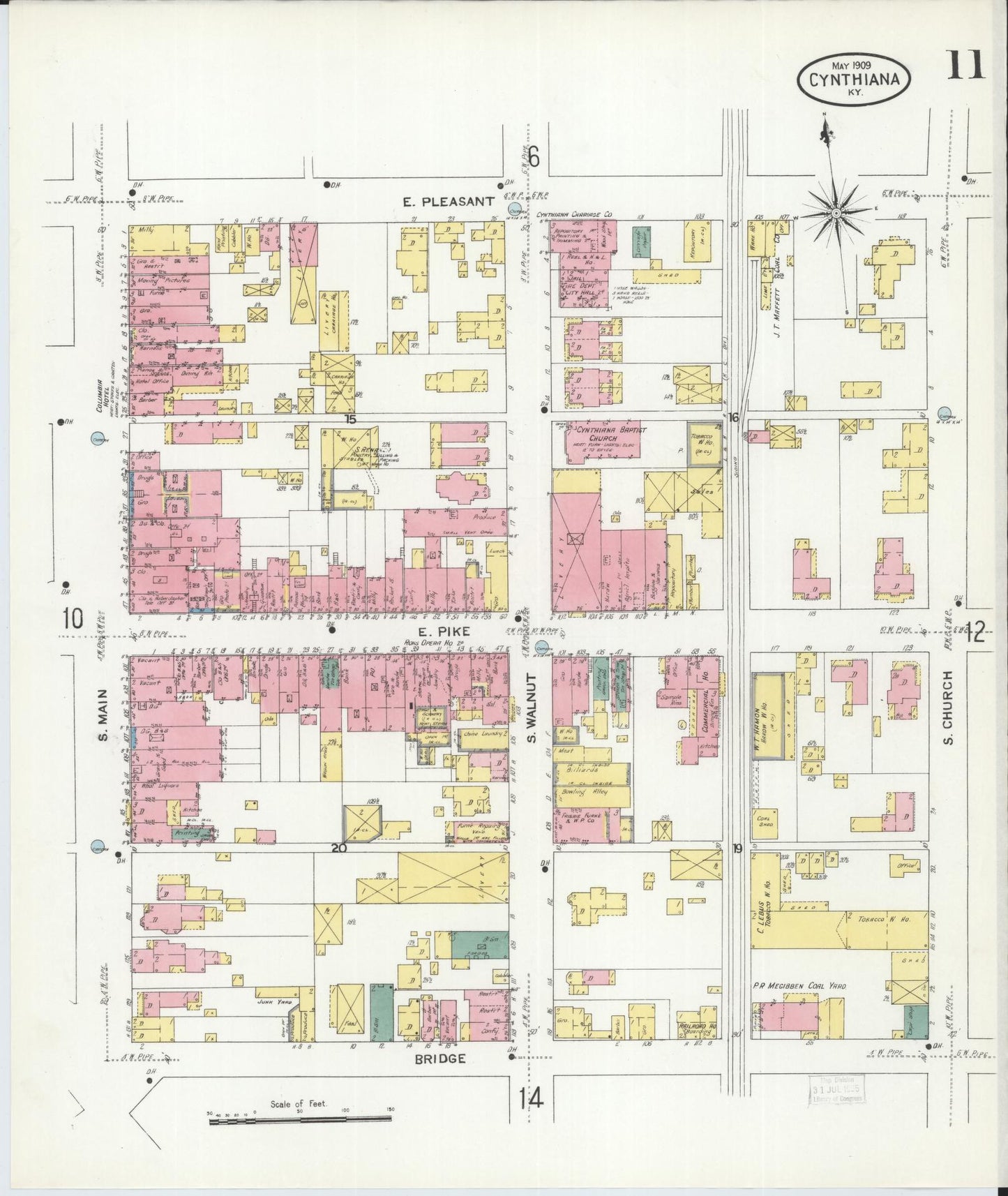 Sanborn Fire Insurance Map from Cynthiana, Harrison County, Kentucky (1909), Sheet #0011 - Historic Sanborn Fire Insurance Map Print, vintage old map wall art, antique decor, genealogy gift, Kentucky Kentucky map