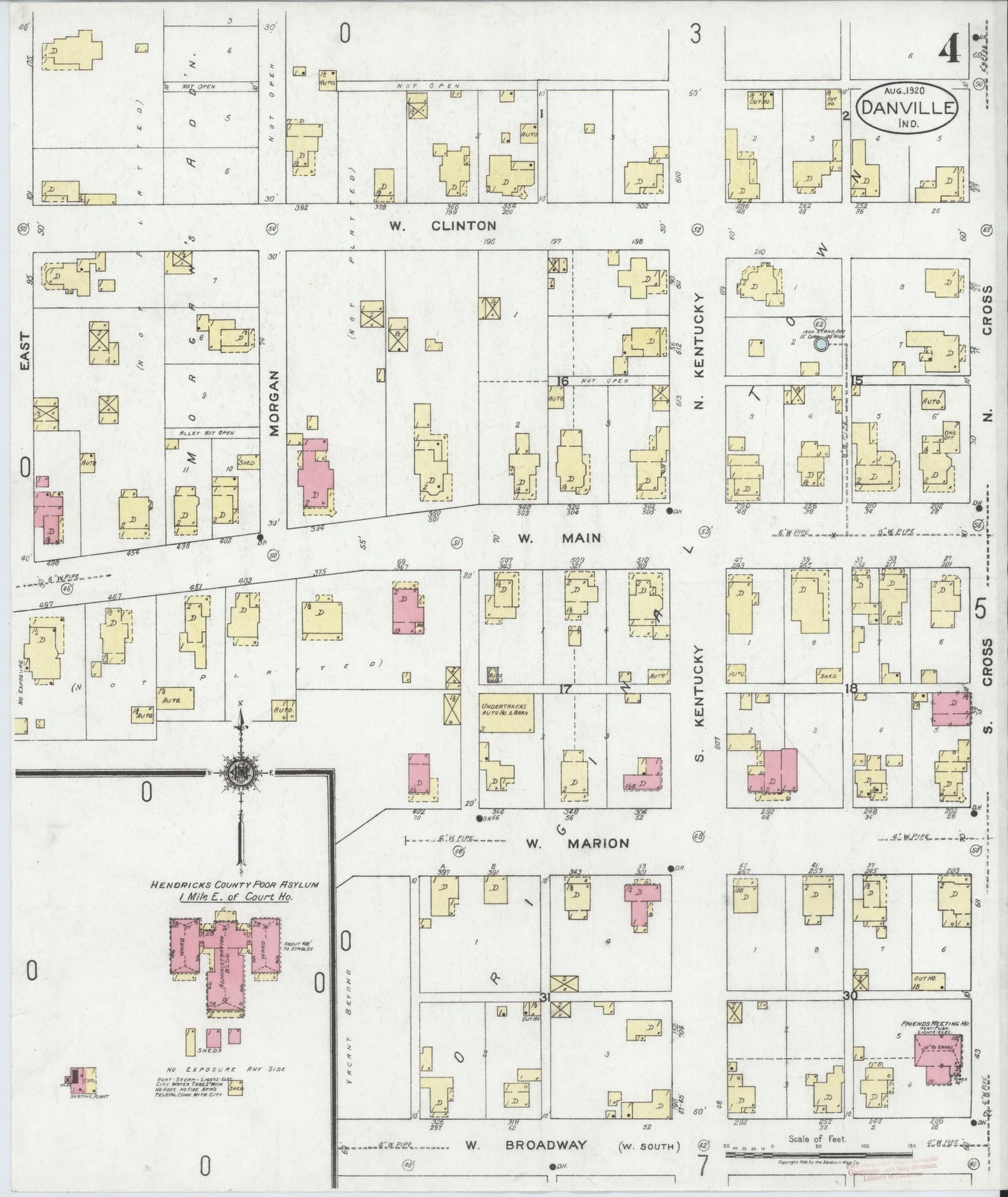 Sanborn Fire Insurance Map from Danville, Hendricks County, Indiana (1920), Sheet #0004 - Complete Map Set gallery image, historic Sanborn map, vintage wall art, Indiana Indiana