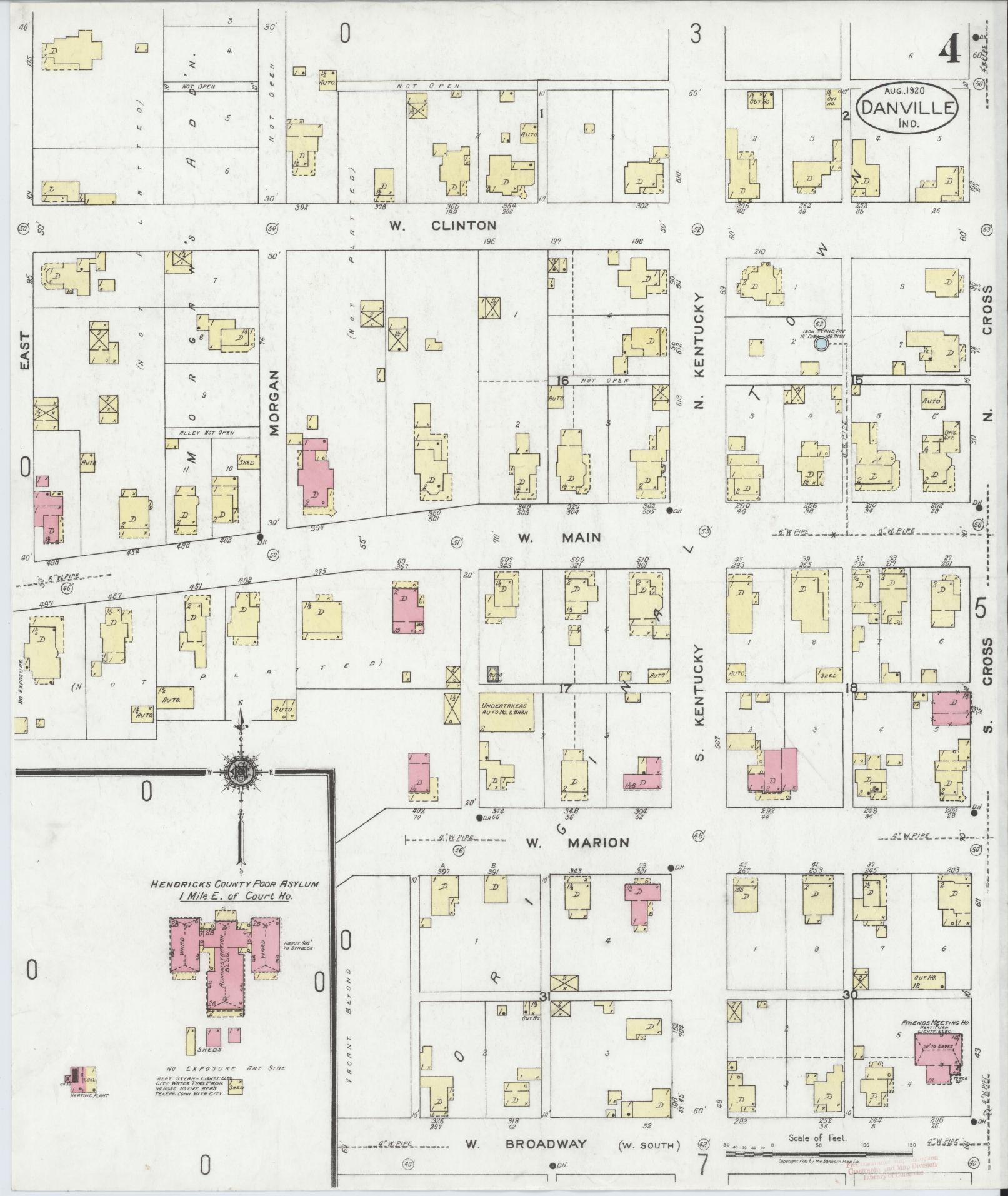 Sanborn Fire Insurance Map from Danville, Hendricks County, Indiana (1920), Sheet #0004 - Complete Map Set gallery image, historic Sanborn map, vintage wall art, Indiana Indiana