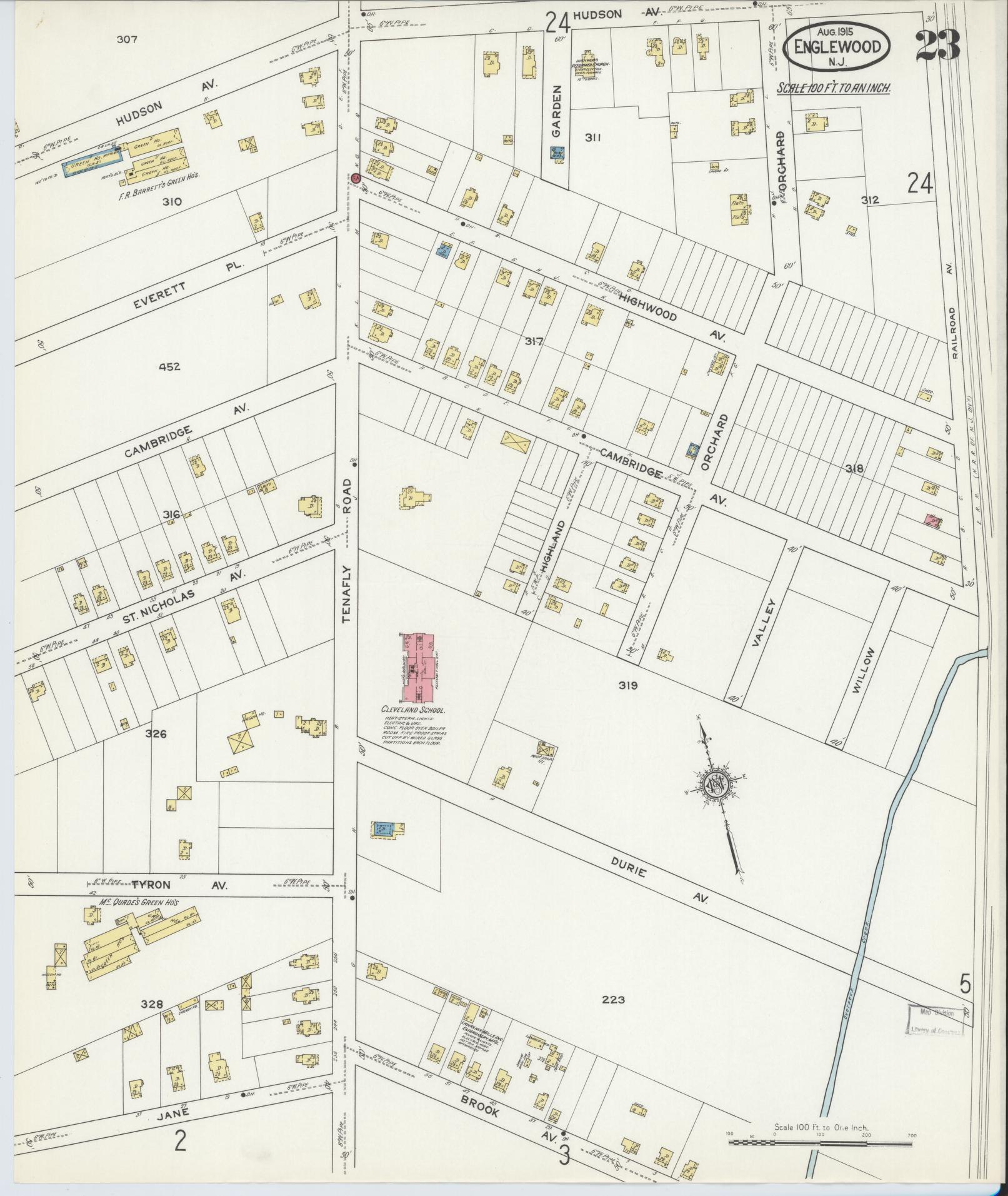 Sanborn Fire Insurance Map from Englewood, Bergen County, New Jersey (1915), Sheet #0023 - Complete Map Set gallery image, historic Sanborn map, vintage wall art, New Jersey New Jersey