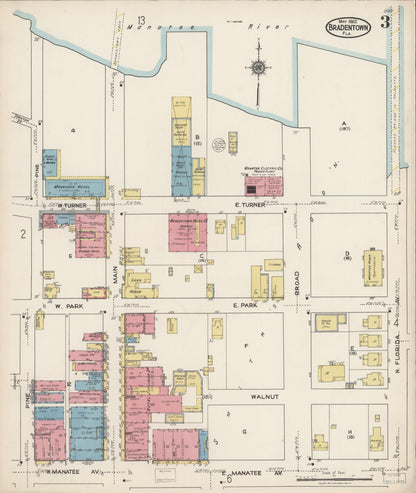 Sanborn Fire Insurance Map from Bradentown, Manatee County, Florida (1922), Sheet #0003 - Complete Map Set gallery image, historic Sanborn map, vintage wall art, Florida Florida
