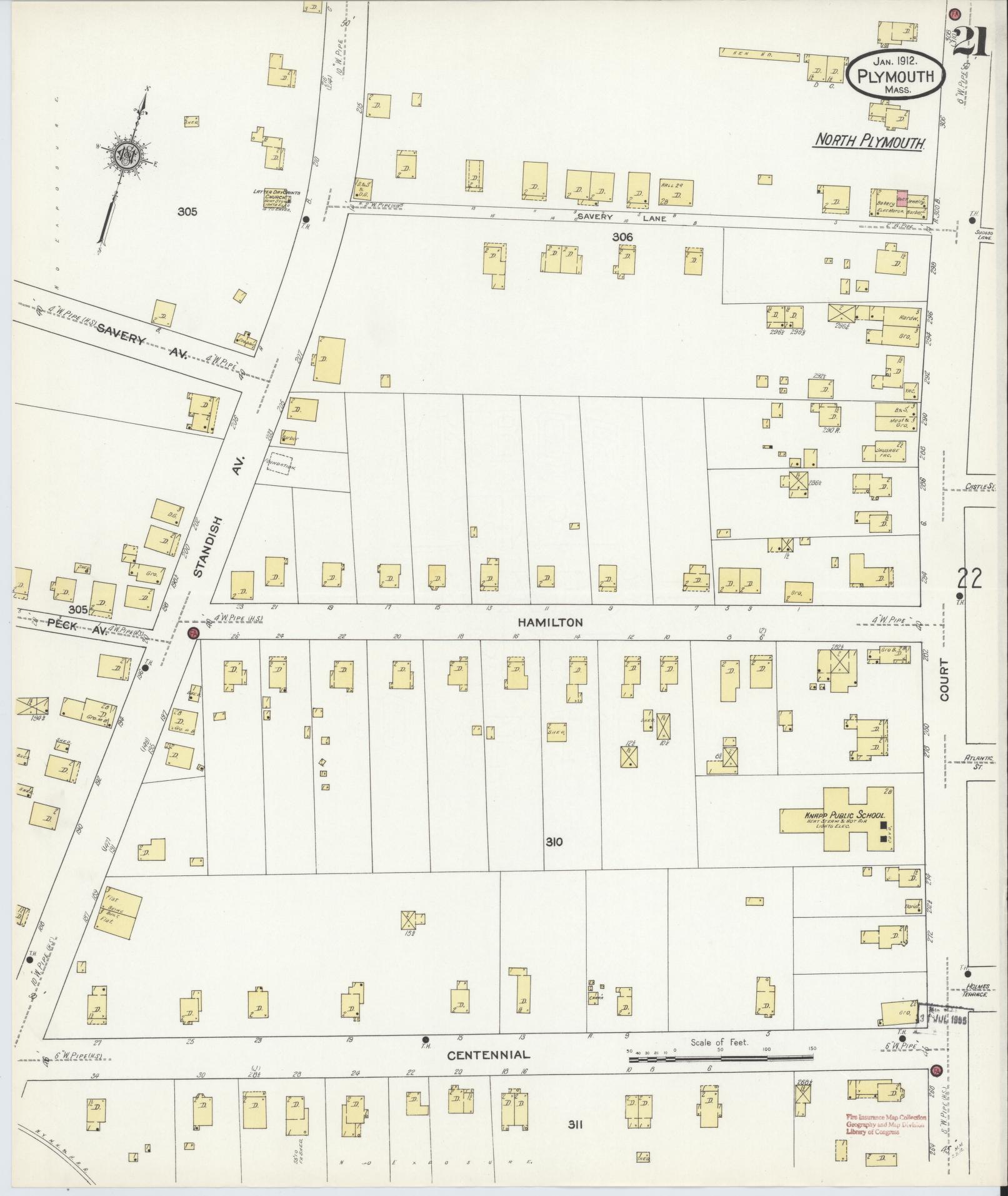 Sanborn Fire Insurance Map from Plymouth, Plymouth County, Massachusetts (1912), Sheet #0021 - Complete Map Set gallery image, historic Sanborn map, vintage wall art, Massachusetts Massachusetts