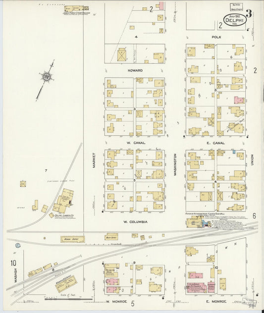 Sanborn Fire Insurance Map from Delphi, Carroll County, Indiana (1912), Sheet #0003 - Historic Sanborn Fire Insurance Map Print, vintage old map wall art, antique decor, genealogy gift, Indiana Indiana map