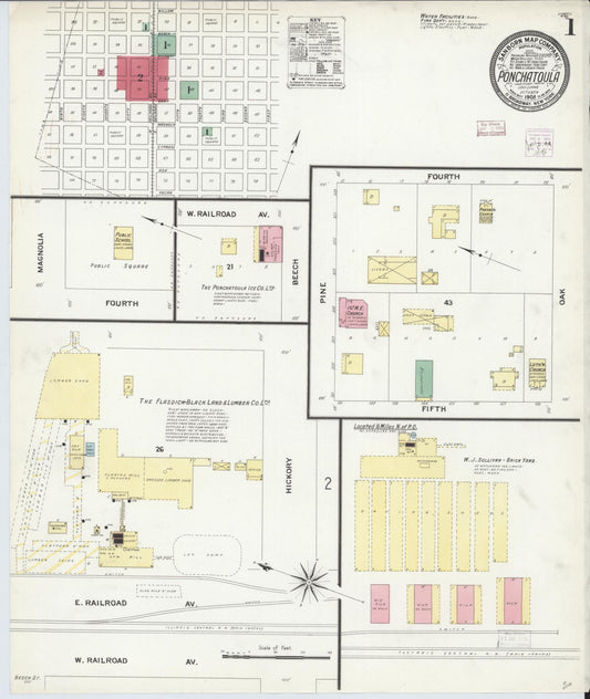 Sanborn Fire Insurance Map from Ponchatoula, Tangipahoa Parish, Louisiana. (1908) – Historic Sanborn Fire Insurance Map Print