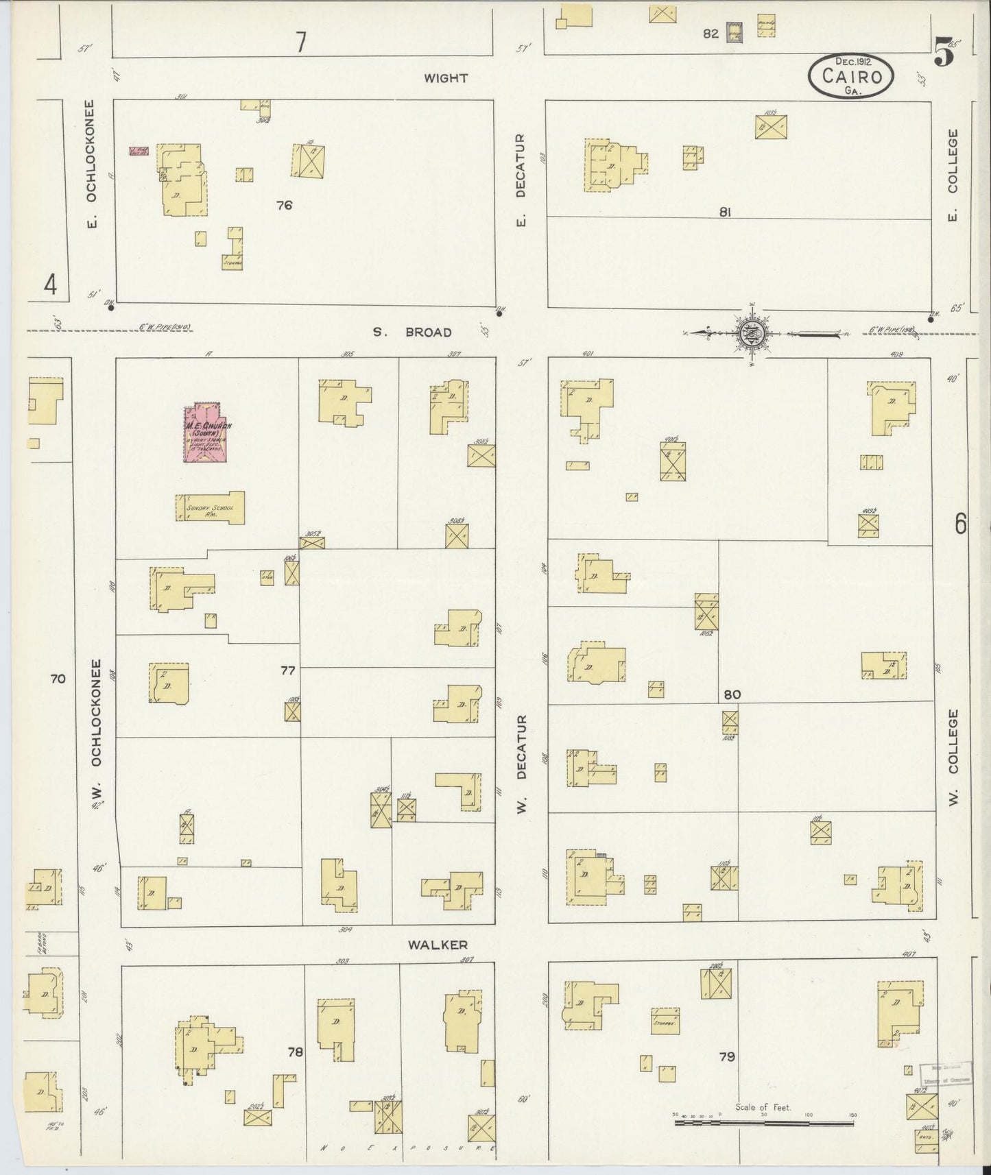 Sanborn Fire Insurance Map from Cairo, Grady County, Georgia (1912), Sheet #0005 - Complete Map Set gallery image, historic Sanborn map, vintage wall art, Georgia Georgia