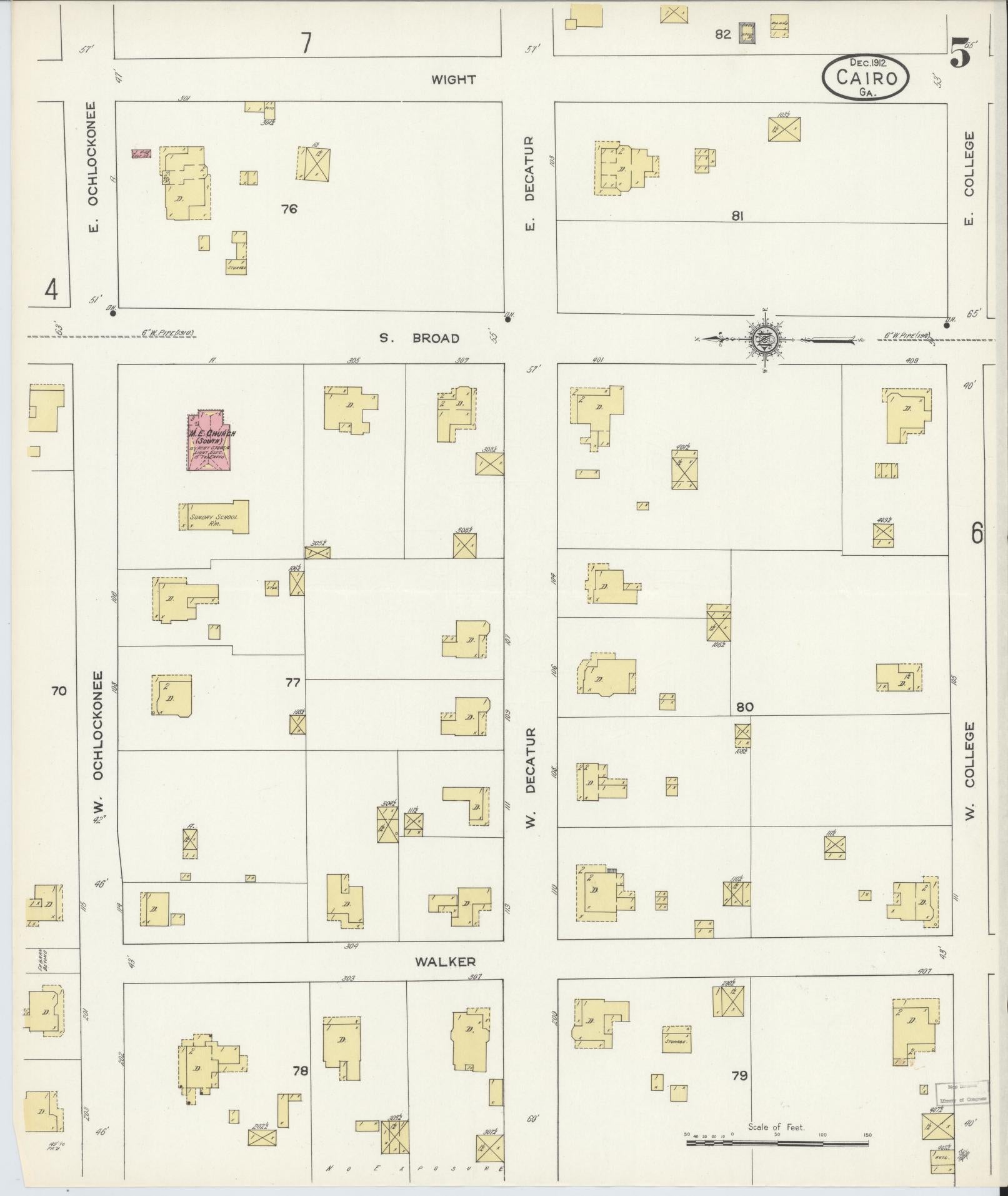 Sanborn Fire Insurance Map from Cairo, Grady County, Georgia (1912), Sheet #0005 - Complete Map Set gallery image, historic Sanborn map, vintage wall art, Georgia Georgia