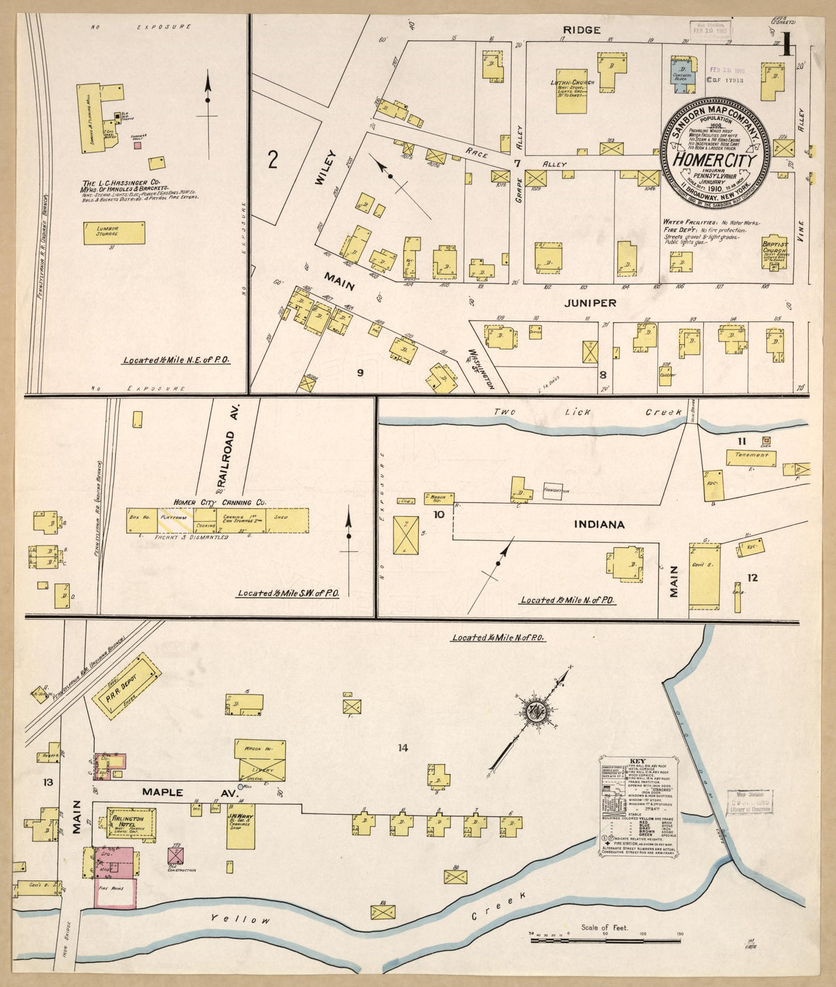Sanborn Fire Insurance Map from Homer City, Indiana County, Pennsylvania (1910), Sheet #0001 - Historic Sanborn Fire Insurance Map Print, vintage old map wall art, antique decor, genealogy gift, Homer City Indiana map