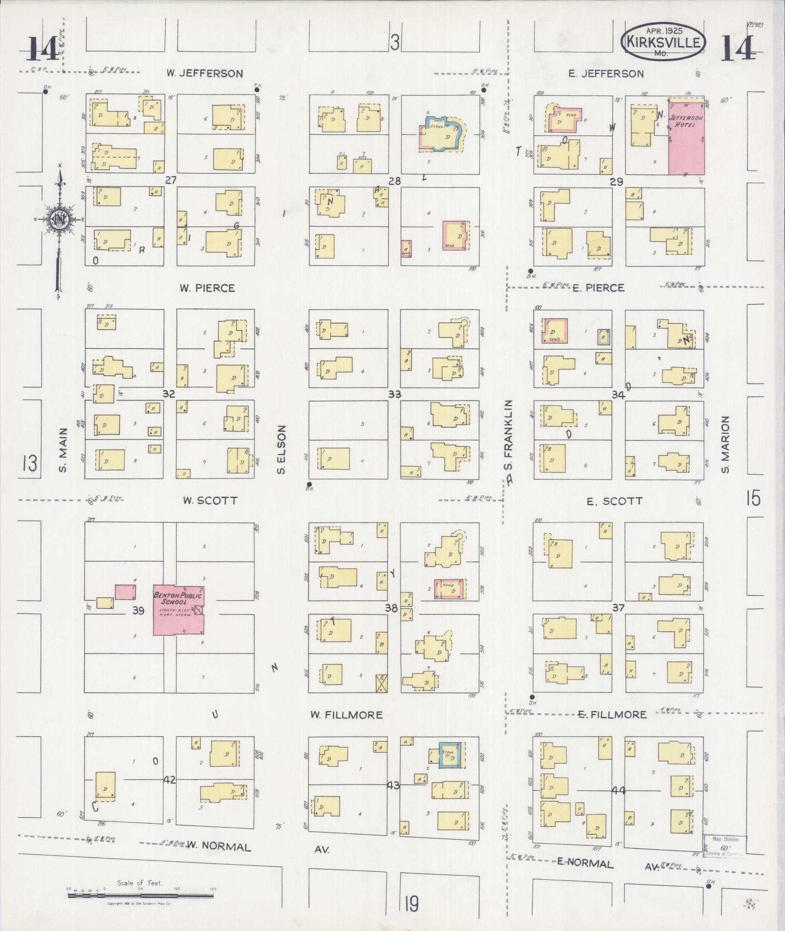 Sanborn Fire Insurance Map from Kirksville, Adair County, Missouri (1925), Sheet #0014 - Complete Map Set gallery image, historic Sanborn map, vintage wall art, Missouri Missouri