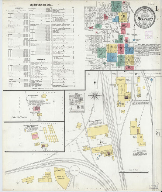 Sanborn Fire Insurance Map from Bedford, Lawrence County, Indiana (1904), Sheet #0001 - Historic Sanborn Fire Insurance Map Print, vintage old map wall art, antique decor, genealogy gift, Indiana Indiana map