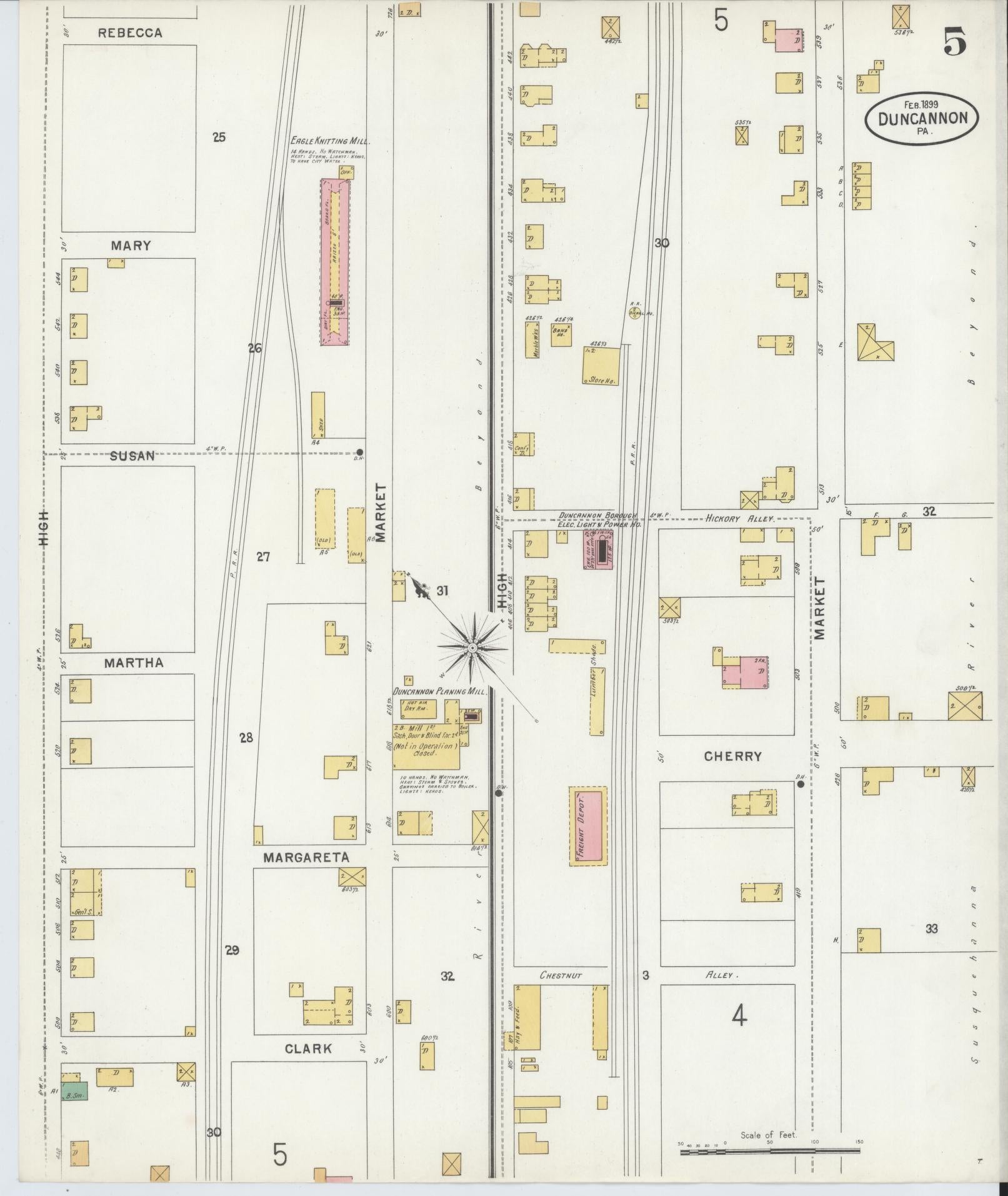 Sanborn Fire Insurance Map from Duncannon, Perry County, Pennsylvania (1899), Sheet #0005 - Historic Sanborn Fire Insurance Map Print, vintage old map wall art, antique decor, genealogy gift, Pennsylvania Pennsylvania map