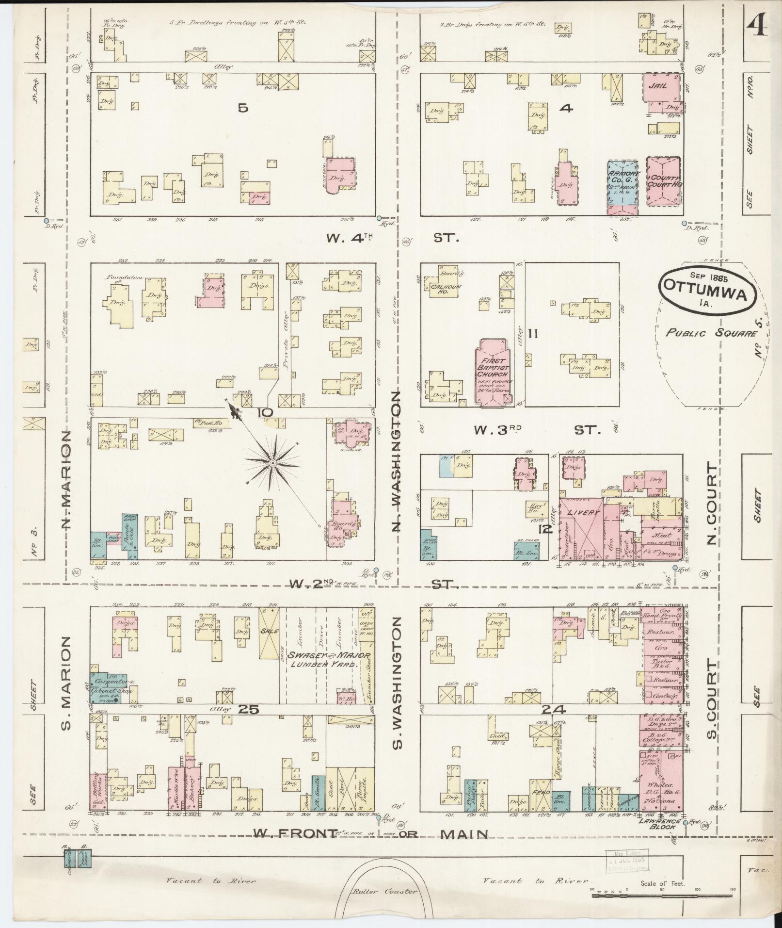 Sanborn Fire Insurance Map from Ottumwa, Wapello County, Iowa (1885), Sheet #0004 - Historic Sanborn Fire Insurance Map Print