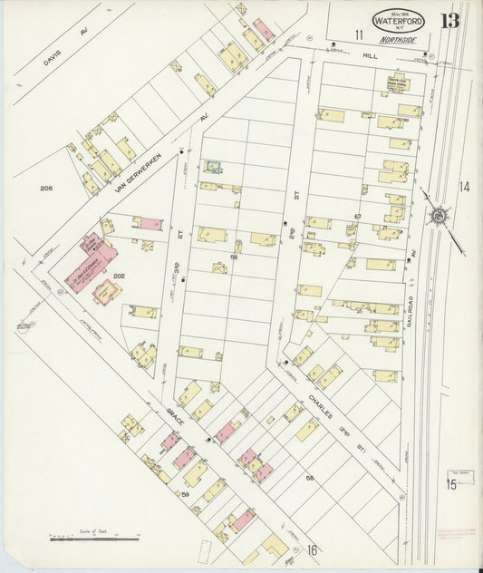 Sanborn Fire Insurance Map from Waterford, Saratoga County, New York (1914), Sheet #0013 - Historic Sanborn Fire Insurance Map Print, vintage old map wall art, antique decor, genealogy gift, New York New York map
