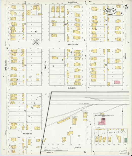 Sanborn Fire Insurance Map from Garrett, De Kalb County, Indiana (1901), Sheet #0005 - Historic Sanborn Fire Insurance Map Print, vintage old map wall art, antique decor, genealogy gift, Indiana Indiana map