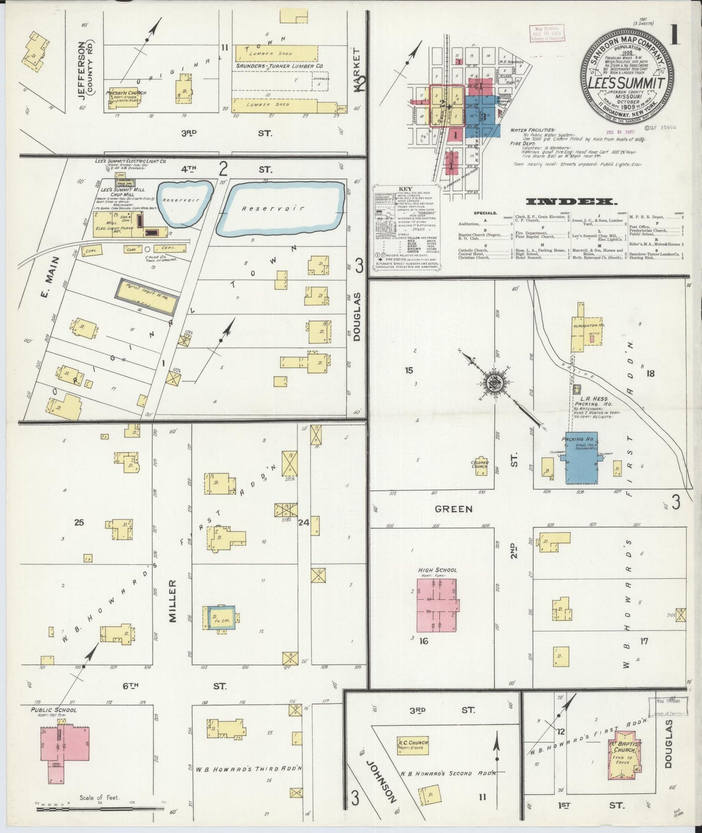 Sanborn Fire Insurance Map from Lee's Summit, Jackson County, Missouri (1909), Sheet #0001 - Complete Map Set gallery image, historic Sanborn map, vintage wall art, Missouri Missouri