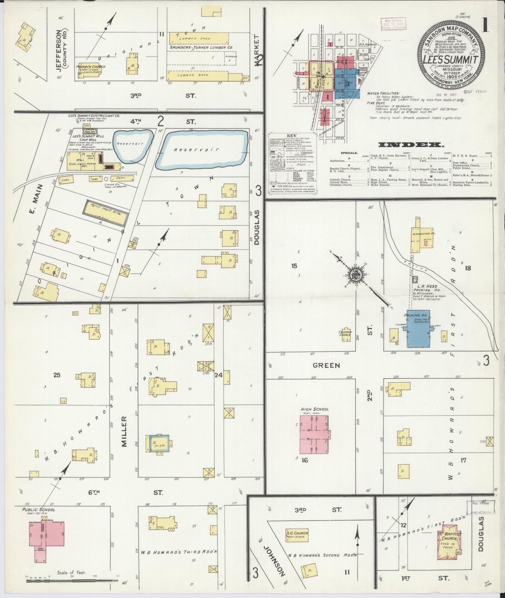 Sanborn Fire Insurance Map from Lee's Summit, Jackson County, Missouri (1909), Sheet #0001 - Complete Map Set gallery image, historic Sanborn map, vintage wall art, Missouri Missouri
