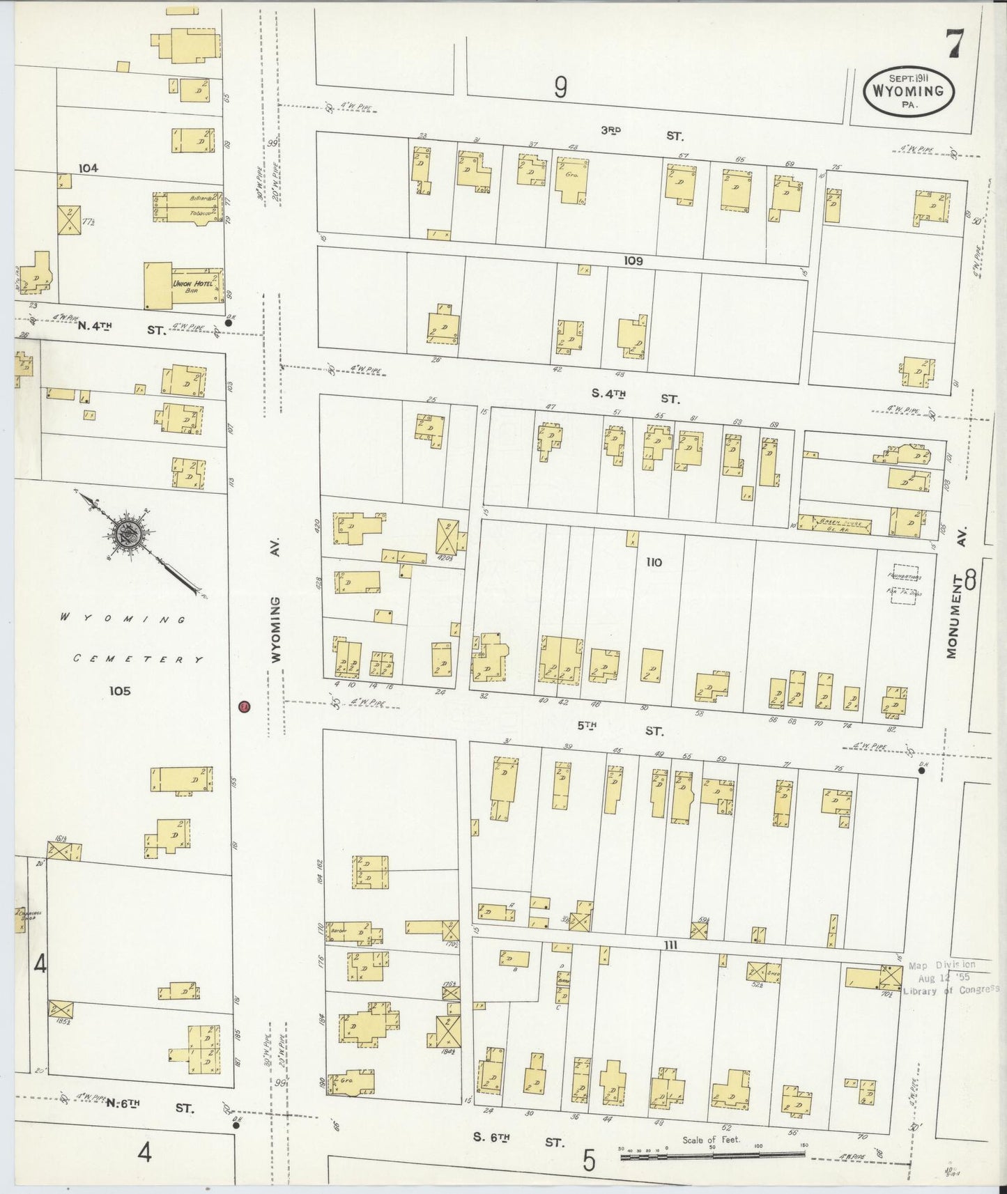 Sanborn Fire Insurance Map from Wyoming, Luzerne County, Pennsylvania (1911), Sheet #0007 - Complete Map Set gallery image, historic Sanborn map, vintage wall art, Pennsylvania Pennsylvania