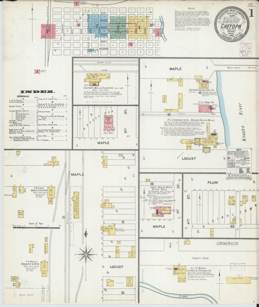 Sanborn Fire Insurance Map from Chetopa, Labette County, Kansas (1903), Sheet #0001 - Complete Map Set gallery image, historic Sanborn map, vintage wall art, Kansas Kansas