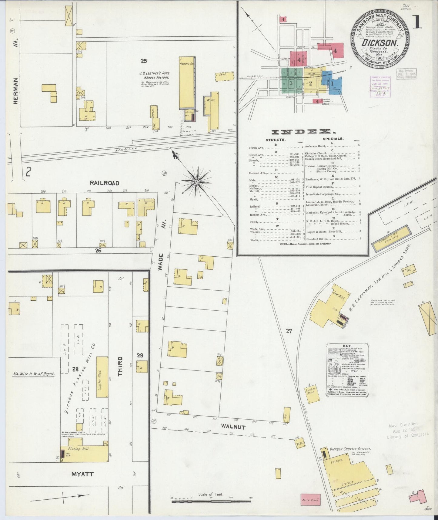 Sanborn Fire Insurance Map from Dickson, Dickson County, Tennessee (1905), Sheet #0001 - Complete Map Set gallery image, historic Sanborn map, vintage wall art, Tennessee Tennessee