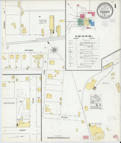 Sanborn Fire Insurance Map from Dickson, Dickson County, Tennessee (1905), Sheet #0001 - Complete Map Set gallery image, historic Sanborn map, vintage wall art, Tennessee Tennessee