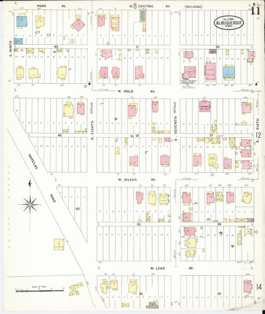 Sanborn Fire Insurance Map from Albuquerque, Bernalillo County, New Mexico (1908), Sheet #0011 - Historic Sanborn Fire Insurance Map Print, vintage old map wall art, antique decor, genealogy gift, New Mexico New Mexico map