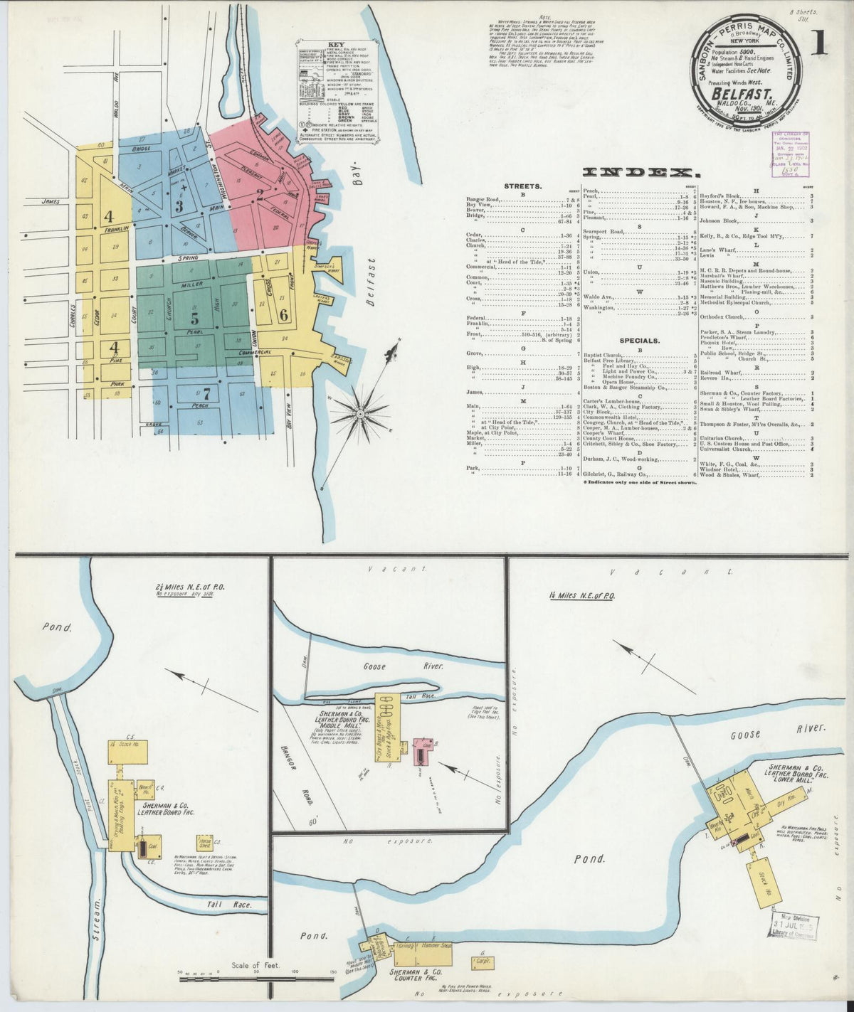 Sanborn Fire Insurance Map from Belfast, Waldo County, Maine (1901), Sheet #0001 - Complete Map Set gallery image, historic Sanborn map, vintage wall art, Maine Maine