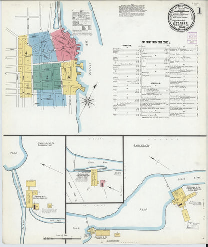 Sanborn Fire Insurance Map from Belfast, Waldo County, Maine (1901), Sheet #0001 - Complete Map Set gallery image, historic Sanborn map, vintage wall art, Maine Maine