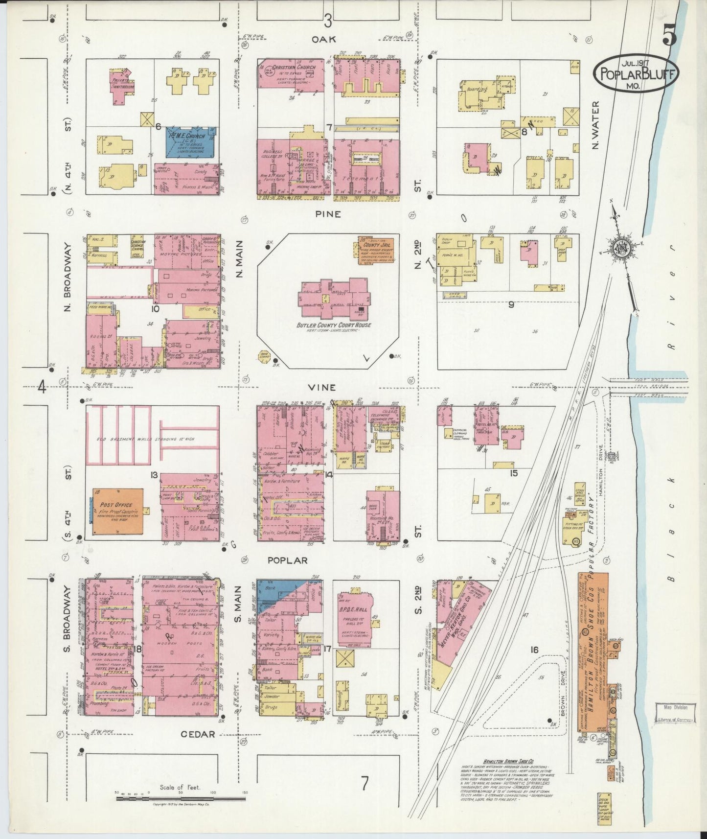 Sanborn Fire Insurance Map from Poplar Bluff, Butler County, Missouri (1917), Sheet #0005 - Complete Map Set gallery image, historic Sanborn map, vintage wall art, Missouri Missouri