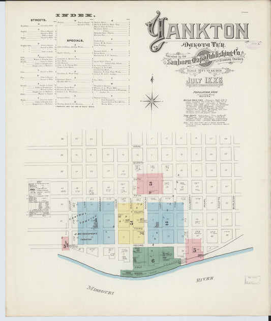 Sanborn Fire Insurance Map from Yankton, Yankton County, South Dakota (1886), Sheet #0001 - Historic Sanborn Fire Insurance Map Print, vintage old map wall art, antique decor, genealogy gift, South Dakota South Dakota map