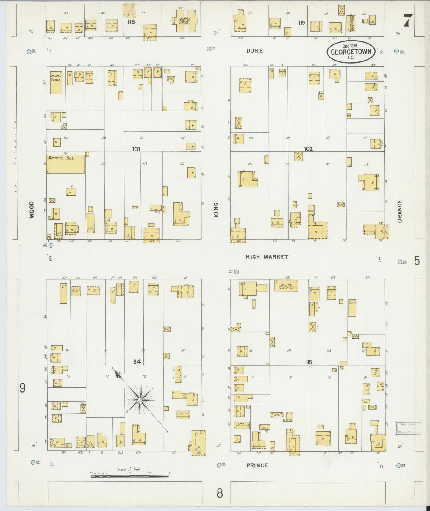 Sanborn Fire Insurance Map from Georgetown, Georgetown County, South Carolina (1899), Sheet #0007 - Historic Sanborn Fire Insurance Map Print, vintage old map wall art, antique decor, genealogy gift, South Carolina South Carolina map