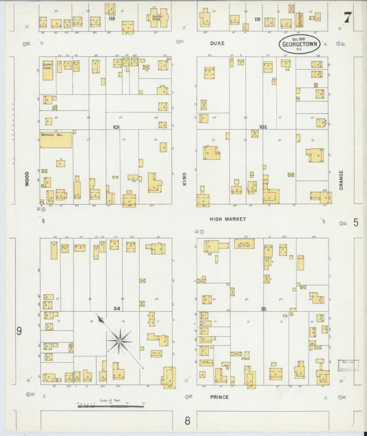 Sanborn Fire Insurance Map from Georgetown, Georgetown County, South Carolina (1899), Sheet #0007 - Historic Sanborn Fire Insurance Map Print, vintage old map wall art, antique decor, genealogy gift, South Carolina South Carolina map