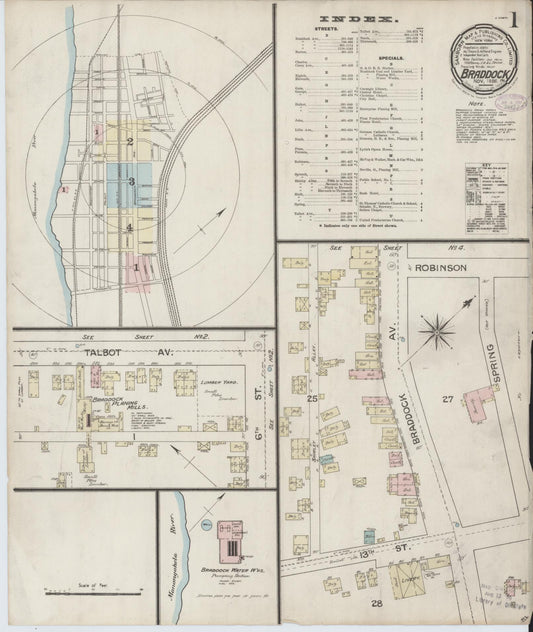 Sanborn Fire Insurance Map from Braddock, Allegheny County, Pennsylvania (1886), Sheet #0001 - Historic Sanborn Fire Insurance Map Print, vintage old map wall art, antique decor, genealogy gift, Pennsylvania Pennsylvania map