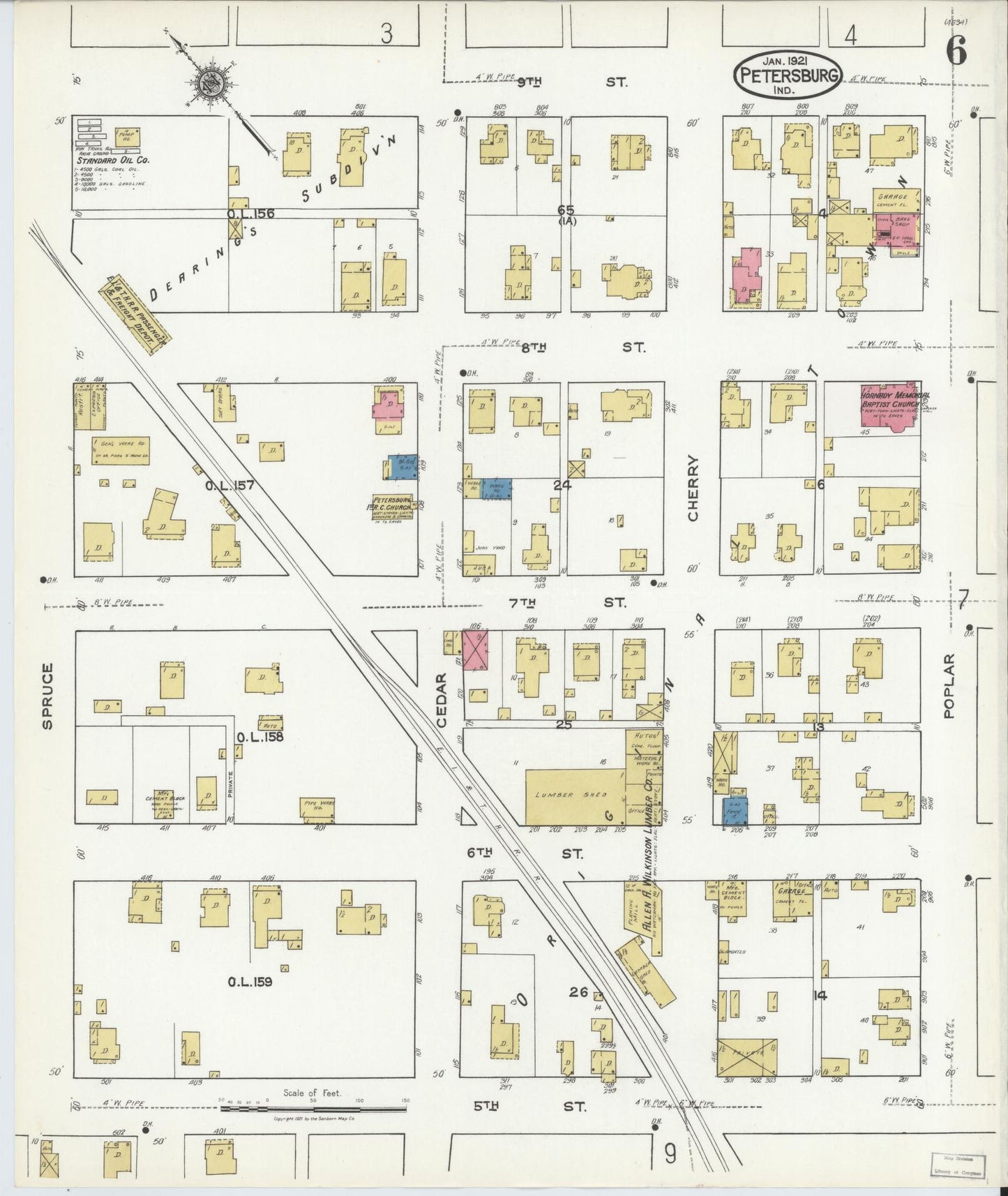 Sanborn Fire Insurance Map from Petersburg, Pike County, Indiana (1921), Sheet #0006 - Complete Map Set gallery image, historic Sanborn map, vintage wall art, Indiana Indiana