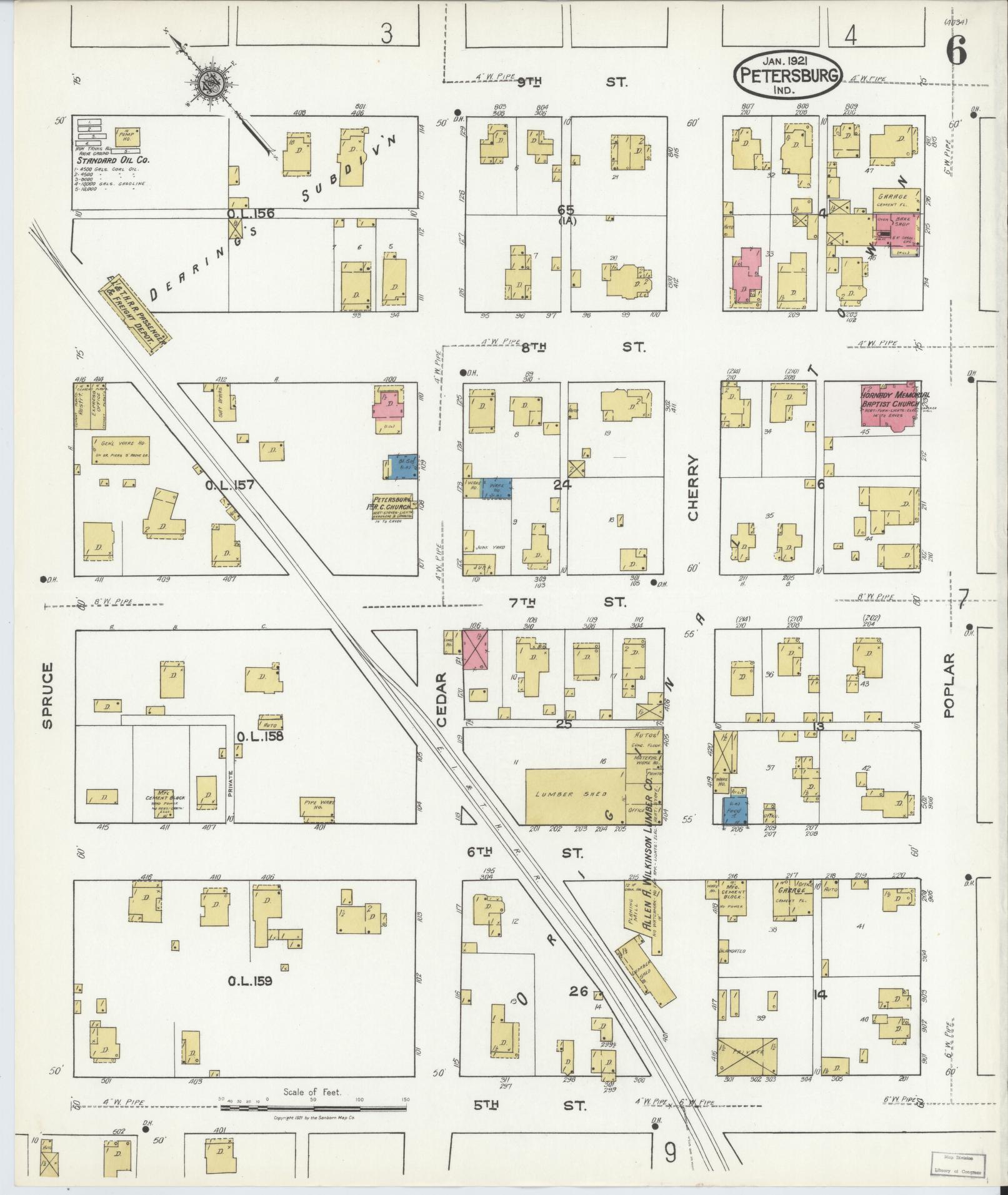 Sanborn Fire Insurance Map from Petersburg, Pike County, Indiana (1921), Sheet #0006 - Complete Map Set gallery image, historic Sanborn map, vintage wall art, Indiana Indiana