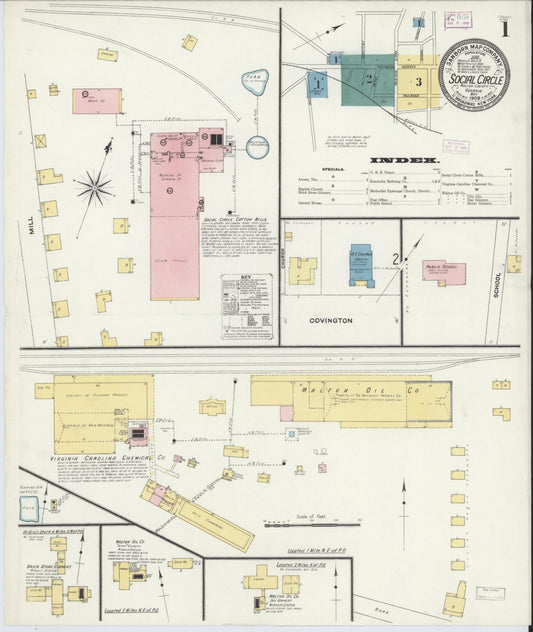 Sanborn Fire Insurance Map from Social Circle, Walton County, Georgia (1909), Sheet #0001 - Complete Map Set gallery image, historic Sanborn map, vintage wall art, Georgia Georgia