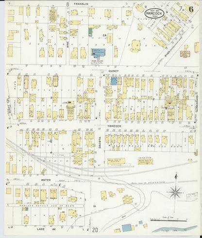 Sanborn Fire Insurance Map from Hancock, Houghton County, Michigan (1907), Sheet #0006 - Complete Map Set gallery image, historic Sanborn map, vintage wall art, Michigan Michigan