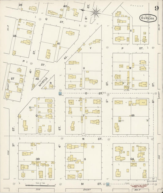 Sanborn Fire Insurance Map from Eureka, Humboldt County, California (1889), Sheet #0009 - Historic Sanborn Fire Insurance Map Print, vintage old map wall art, antique decor, genealogy gift, California California map
